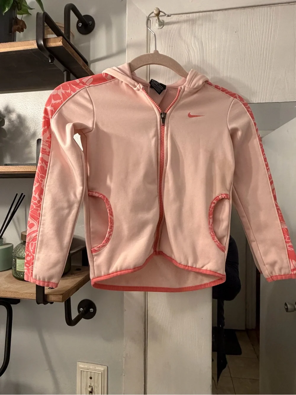 Nike Girls Light Pink Zip Hoodie with Coral Trim